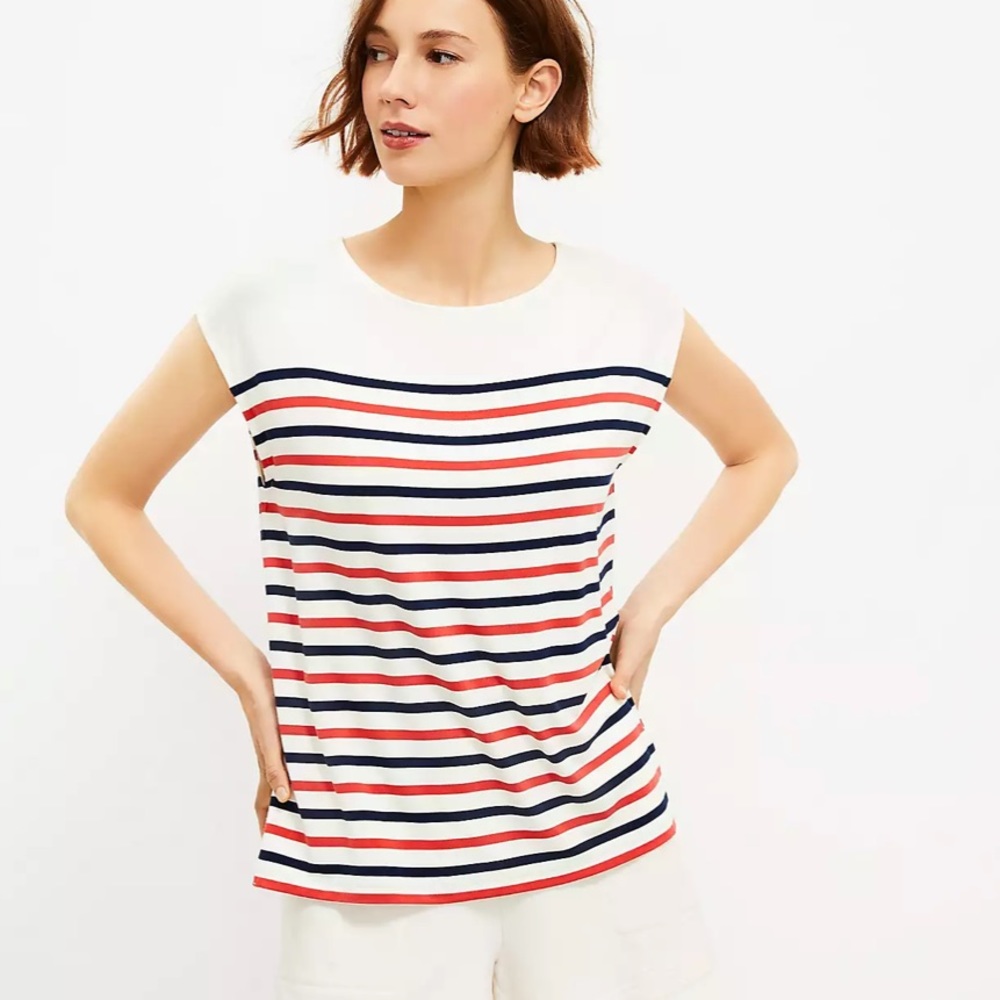 NWT Lou & Grey Striped Signaturesoft Jersey Cap Sleeve Tee